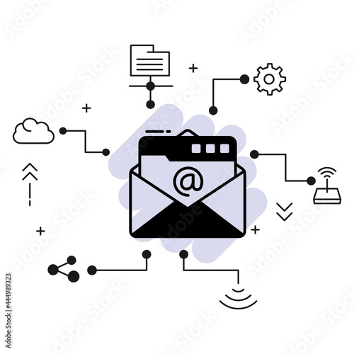 Interface using Browser to check email box vector glyph icon design, Cloud computing and Web hosting services Symbol on White background, Web mail Concept,