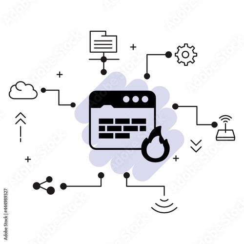 Browser Based Traffic Filter Vector Icon Design, Cloud computing and Web hosting services Symbol, network security sign, Software Firewall Concept stock illustration
