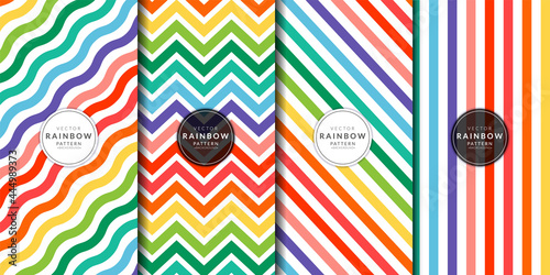 Abstract geometric pattern with the rainbow curve combination set. chevron, zigzag, striped, wrapping paper, fabric, wallpaper. Brochure cover template colorful collection. Rainbow background vector.