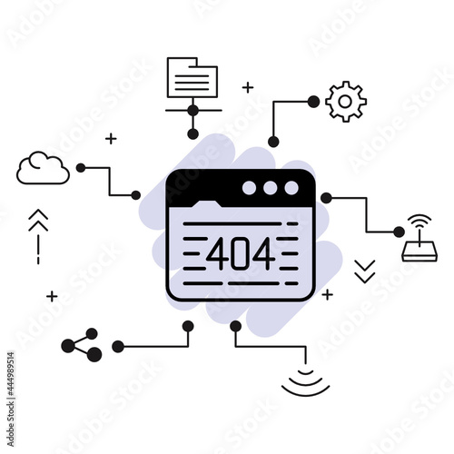 Website outage stock illustration, WebPage not found Concept, 404 Error in Browser Window Vector Glyph Icon Design, Cloud computing and Internet hosting services Symbol