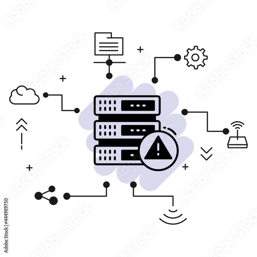 Database Machine Outage vector Icon Design, Cloud computing and Web hosting services Symbol,  DHCP server announce an alert Concept, Network outage Stock illustration,