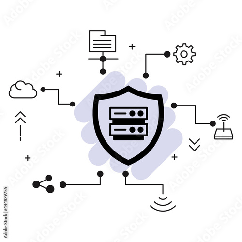 Machine Insurance and Protection Sign, Server Protection Vector Glyph Icon Design, Cloud computing and Web hosting service Symbol, Managed security services Concept, Risk Management stock illustration
