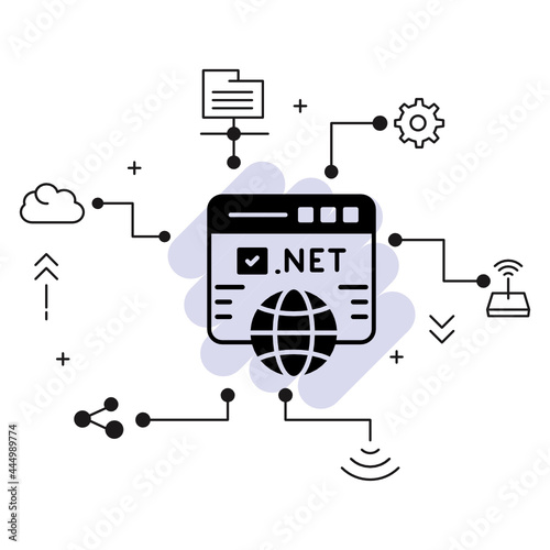 Registeration of network domain name concept, dot net domain url vector glyph Icon design, Cloud computing and Web hosting services Symbol, Tld .net register stock illustration