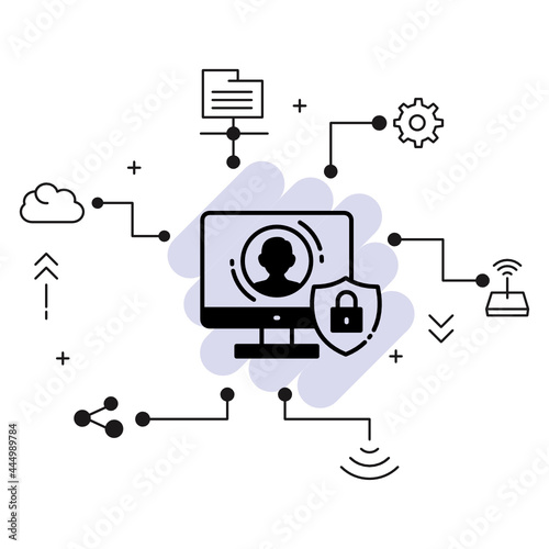 Privacy Policy Vector Glyph Icon Design, Cloud computing and Internet hosting services Symbol, Digital Security Consultant Concept,  Remote Developer stock, Login Screen illustration