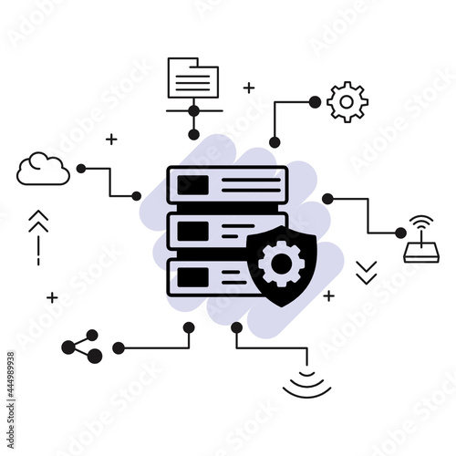 Managed Cloud Server Concept, Maintenance Free Machine with Protection Vector Icon Design, Rack Insurance Sign, Cloud computing and Internet hosting services Symbol,  Rack Machine Stock illustration