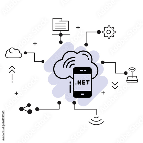 cellphone 5g signal accessing the remote server vector glyph icon design, Cloud computing and Internet hosting services Symbol, Mobile cloud computing cocnept stock illustration