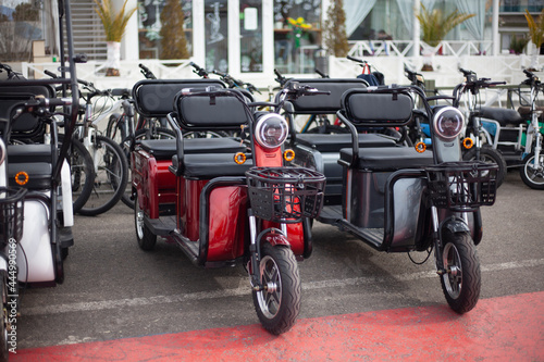 Electric motorcycles are in a row.