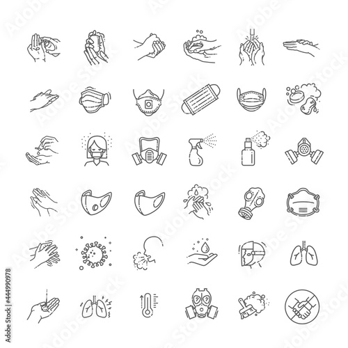 Virus related icons. Thin vector icon set