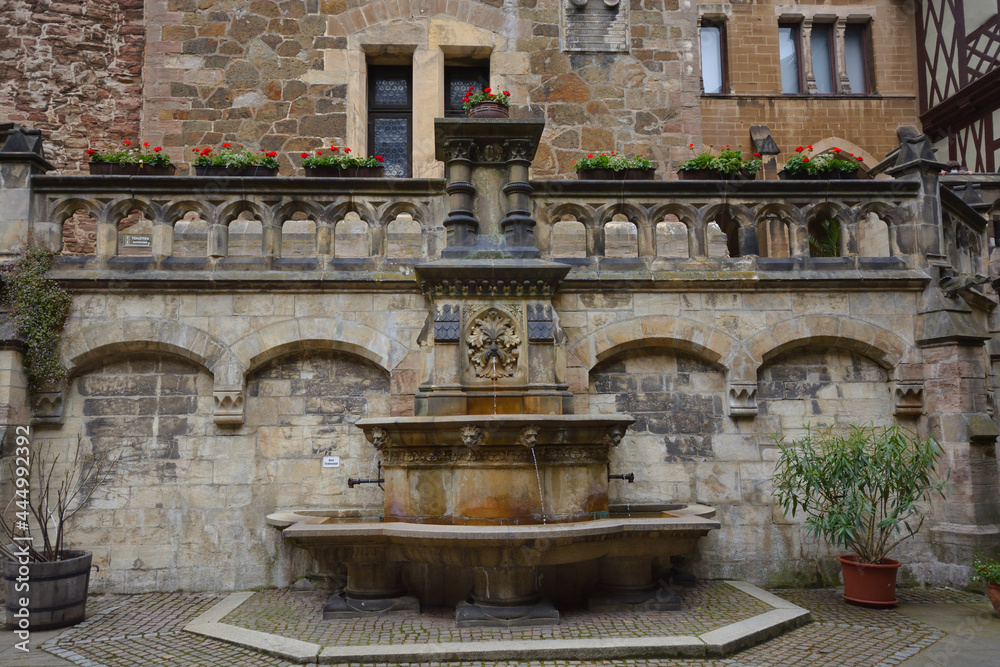 In the castle in Wernigerode, view of an ancient fountain