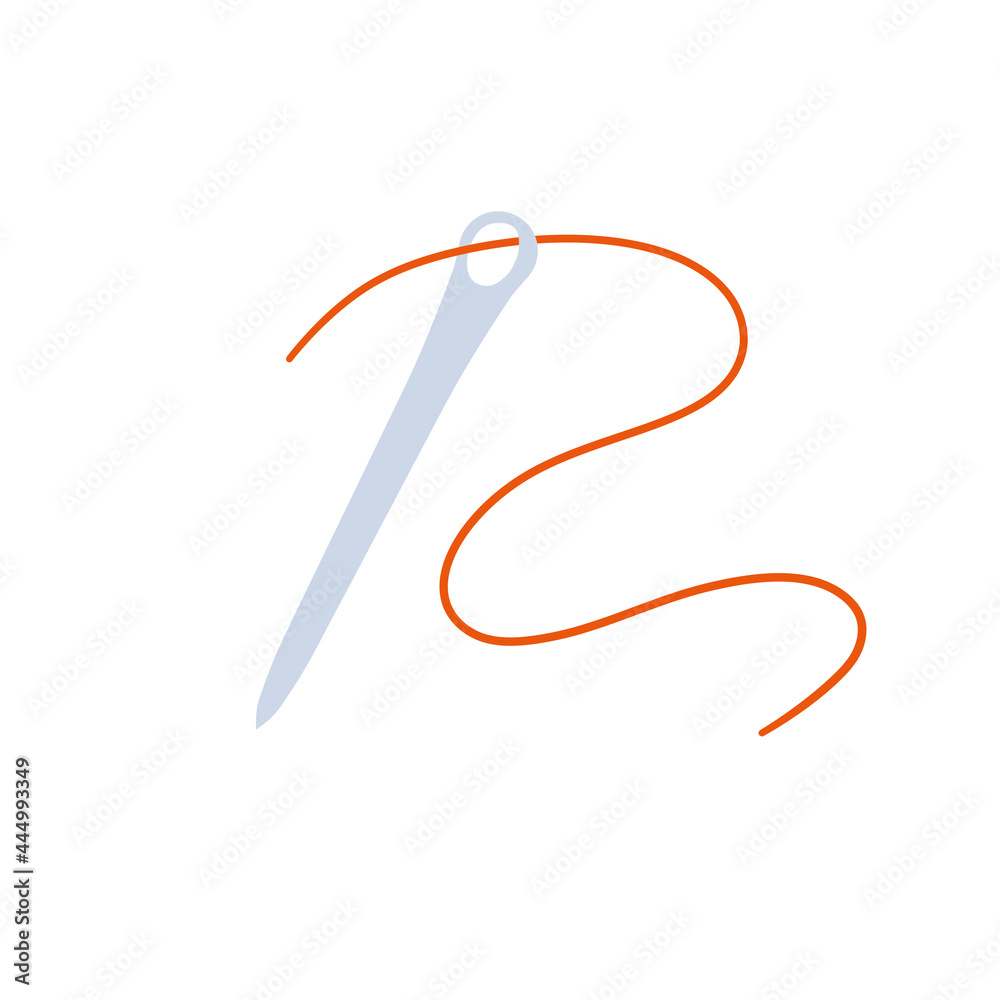 Thread with needle. Sewing and knitting. Hobbies and needlework. Flat illustration isolated on white Thread with needle. Sewing and knitting. Hobbies and needlework. Flat illustration isolated on white