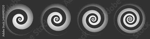 Set of spiral elements with different turns on dark background