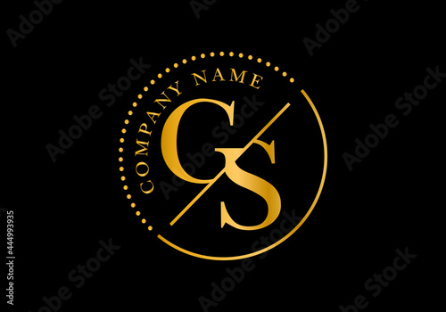 Golden letters GS with golden circle frames. Graphic Alphabet Symbol for Corporate Business Identity