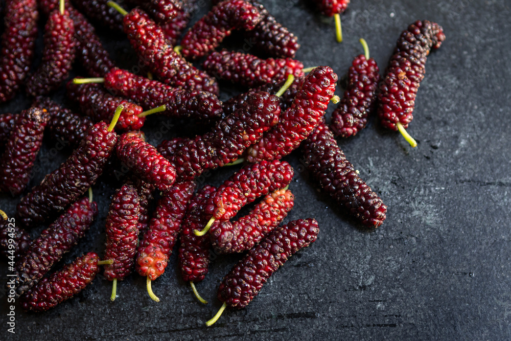 Fresh ripe Mulberries on dark background Fresh ripe Mulberries on dark background