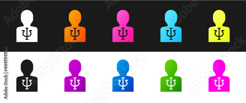 Set Psychology icon isolated on black and white background. Psi symbol. Mental health concept, psychoanalysis analysis and psychotherapy. Vector