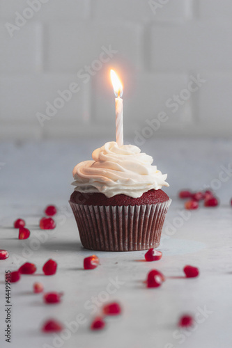 Red velvet cupcakes on a white work surface photo