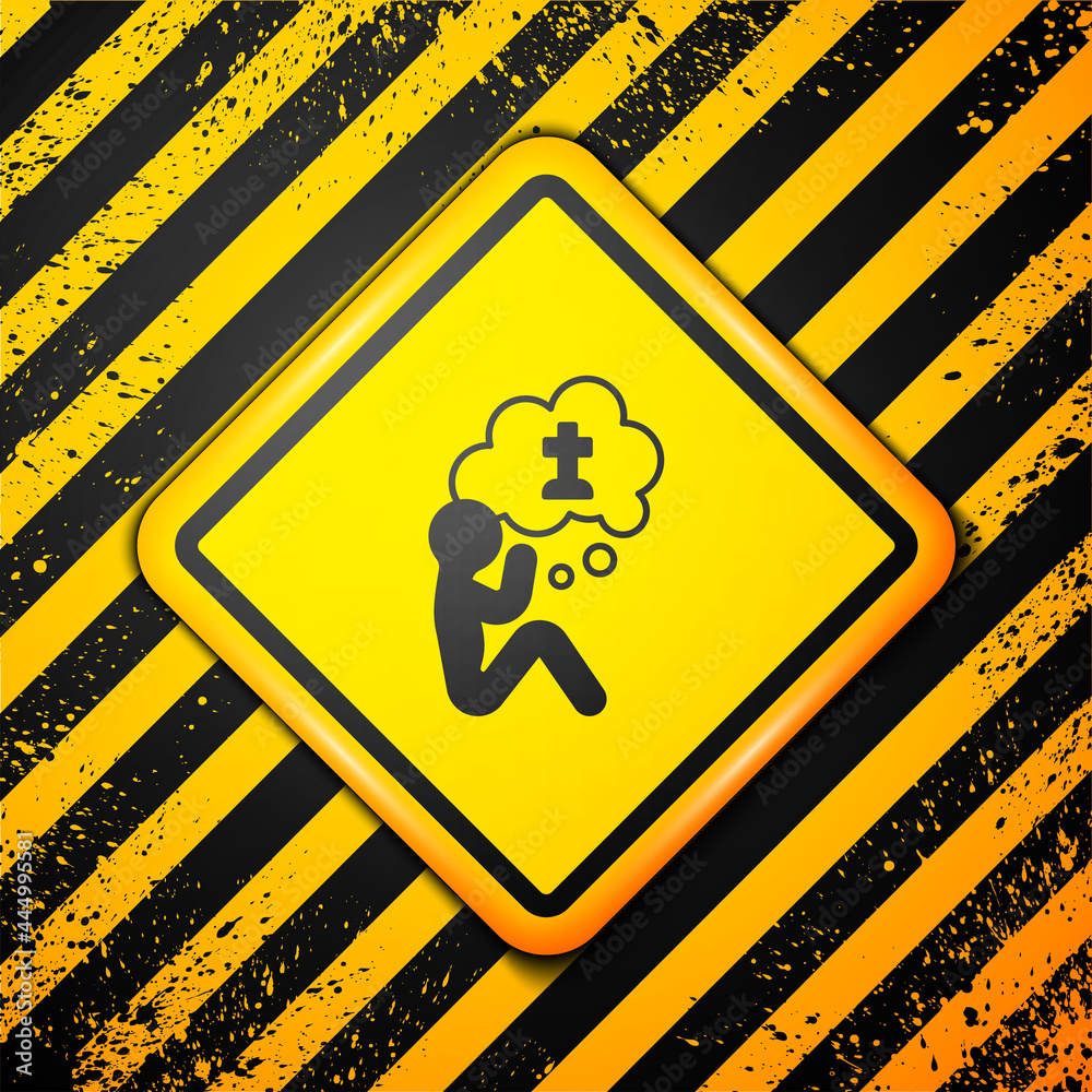 Black Man graves funeral sorrow icon isolated on yellow background. The emotion of grief, sadness, sorrow, death. Warning sign. Vector Black Man graves funeral sorrow icon isolated on yellow background. The emotion of grief, sadness, sorrow, death. Warning sign. Vector