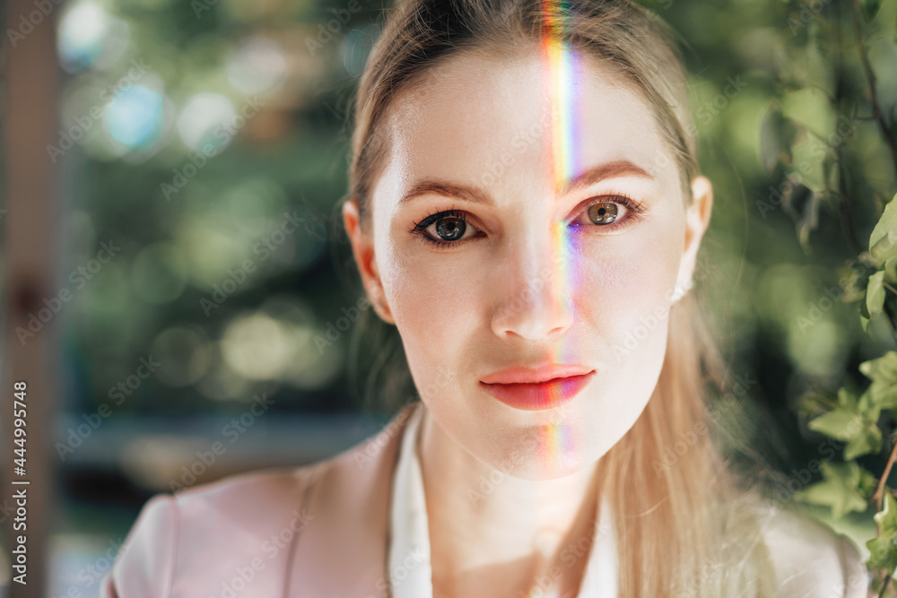 custom made wallpaper toronto digitalPortrait of an attractive woman with rainbow light across face