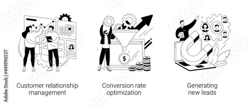 CRM lead management abstract concept vector illustrations.