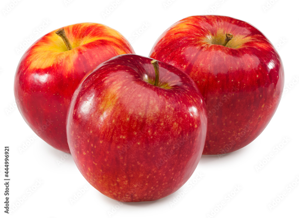 three red apples isolated on white background. clipping path. three red apples isolated on white background. clipping path.