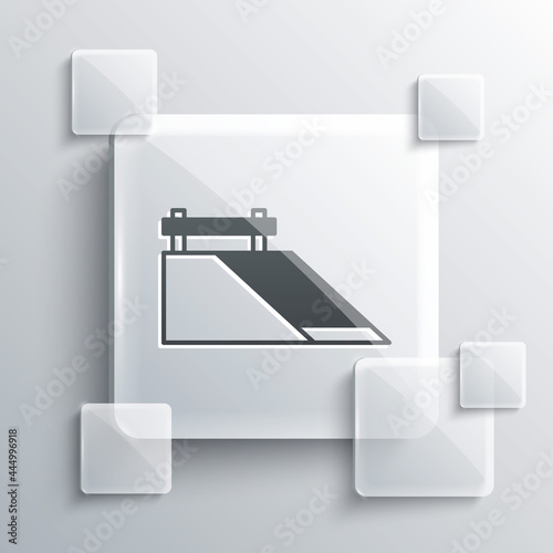 Grey Skate park icon isolated on grey background. Set of ramp, roller, stairs for a skatepark. Extreme sport. Square glass panels. Vector