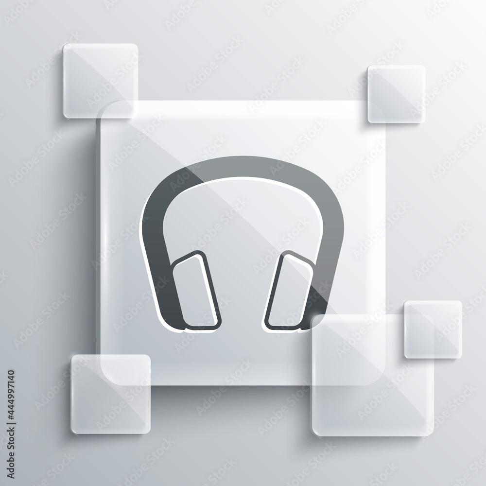 Grey Headphones icon isolated on grey background. Earphones. Concept for listening to music, service, communication and operator. Square glass panels. Vector Grey Headphones icon isolated on grey background. Earphones. Concept for listening to music, service, communication and operator. Square glass panels. Vector
