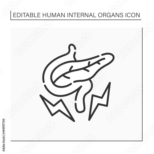 Pancreas line icon. Cancer pancreas. Inflammatory process in organ. Medical treatment. Finding problems. Human internal organs concept.Isolated vector illustration.Editable stroke