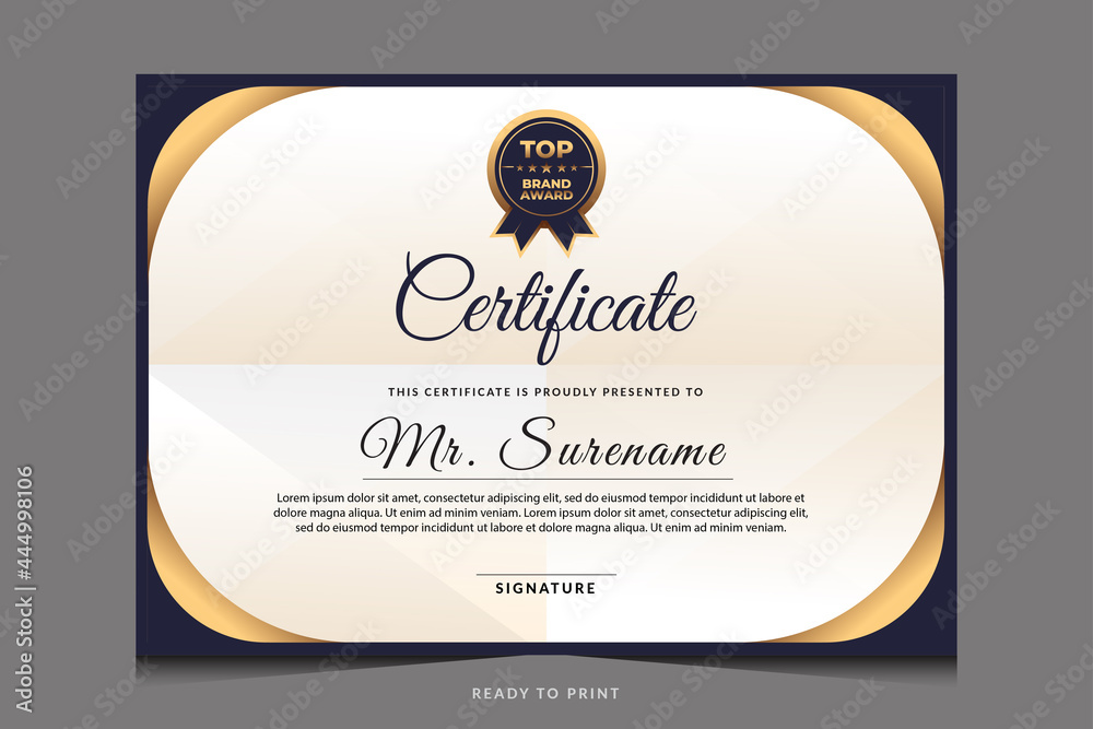 Fototapeta premium Certificate of appreciation template, gold and blue color. Clean modern certificate with gold badge.