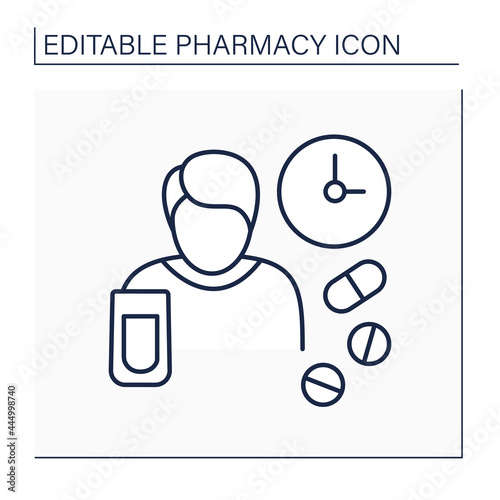 Dosage line icon.Size or frequency of dose of medicine or drug. People take pills in special time period.Pharmacy concept. Isolated vector illustration. Editable stroke