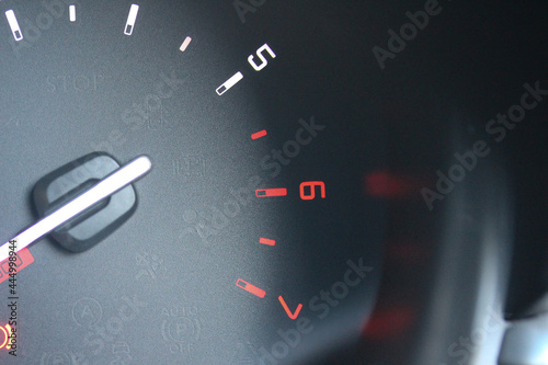 Close-up of a new vehicle tachometer photo