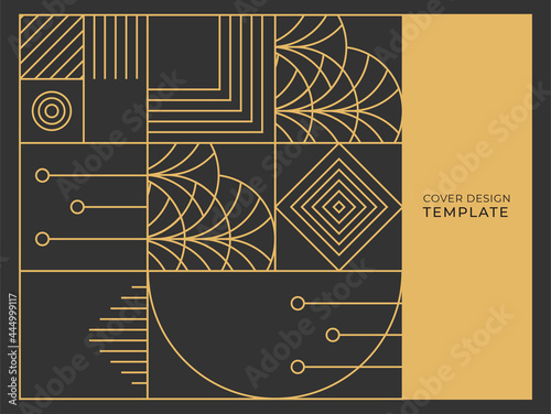 Abstract Art Deco background vector. Luxury minimal style wallpaper with golden line art Memphis concept, Organic shapes, foliage line art. Vector background for cover, banner, poster, web, packaging
