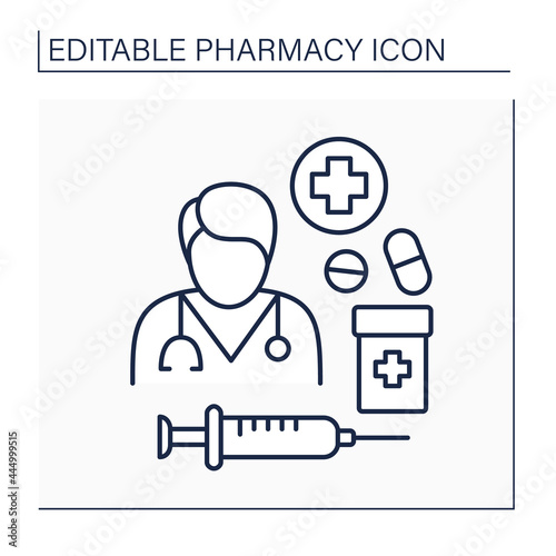 Antibiotic management line icon.Doctor controls medicine issuance. Healthcare. Pharmacy concept. Isolated vector illustration. Editable stroke