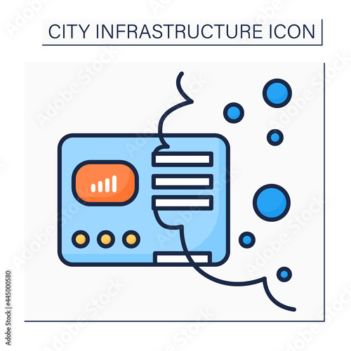 Air pollution sensor color icon. Device that monitors inside and outside environment air pollution level. Innovative urban infrastructure concept. Isolated vector illustration