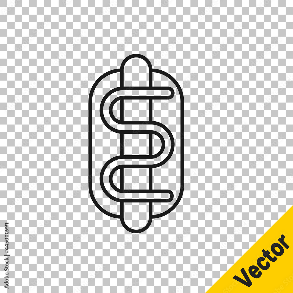 Black line Hotdog sandwich icon isolated on transparent background. Sausage icon. Fast food sign. Vector Black line Hotdog sandwich icon isolated on transparent background. Sausage icon. Fast food sign. Vector