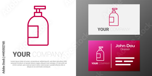 Logotype line Dishwashing liquid bottle icon isolated on white background. Liquid detergent for washing dishes. Logo design template element. Vector