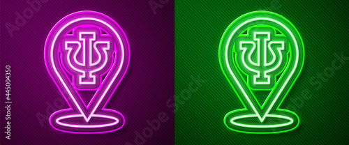 Glowing neon line Psychology icon isolated on purple and green background. Psi symbol. Mental health concept, psychoanalysis analysis and psychotherapy. Vector