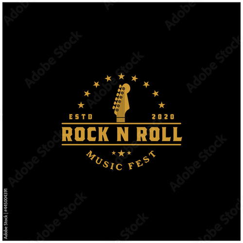 Rock and Roll Guitar Music Emblem