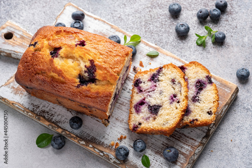 Blueberry loaf pound cake with fresh blueberries photo