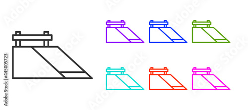 Black line Skate park icon isolated on white background. Set of ramp, roller, stairs for a skatepark. Extreme sport. Set icons colorful. Vector