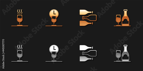 Set Wine tasting, degustation, time, Bottles of wine and bottle with glass icon. Vector