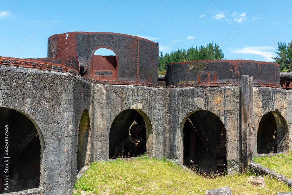 Old decayed stamping battery in Karangahake, Coromandel peninsula in New Zealand