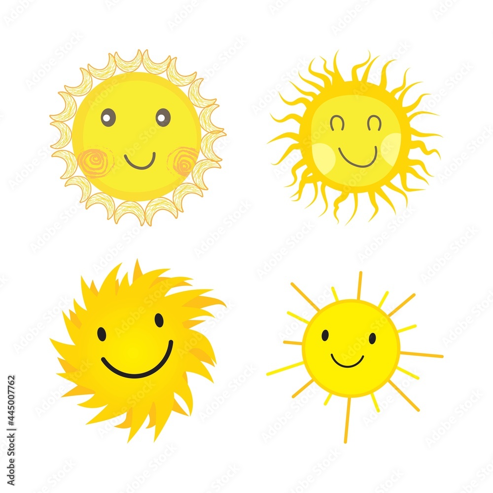 Beautiful sun sticker with a round shape and yellow color. Cute sun with smiling face and cool sunglasses. Sunray coming out from sun vector design. Sun vector social media sticker collection.