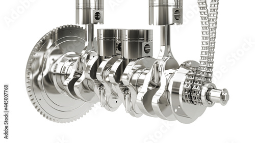 Foto Isolated illustration of a car engine with exposed connecting rods and pistons,