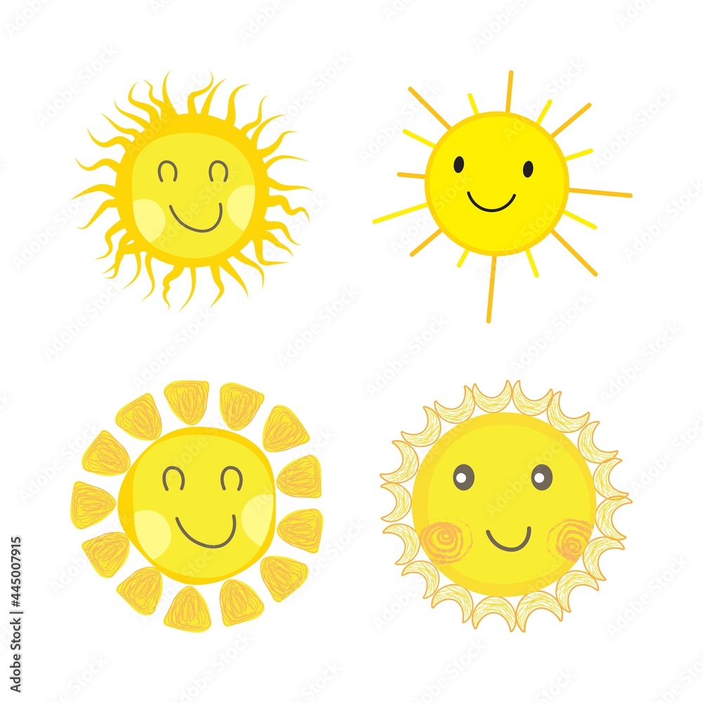 Beautiful Sun sticker with a round shape and yellow, orange color. Cute sun with smiling face. Orange sunray coming out from sun vector design. Sun vector social media sticker collection. Beautiful Sun sticker with a round shape and yellow, orange color. Cute sun with smiling face. Orange sunray coming out from sun vector design. Sun vector social media sticker collection.