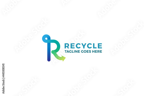 Letter R green color 3d arrow natural recycle business logo   