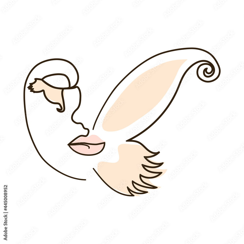 Obraz premium abstract face with butterfly one line drawing. Portret minimalistic style