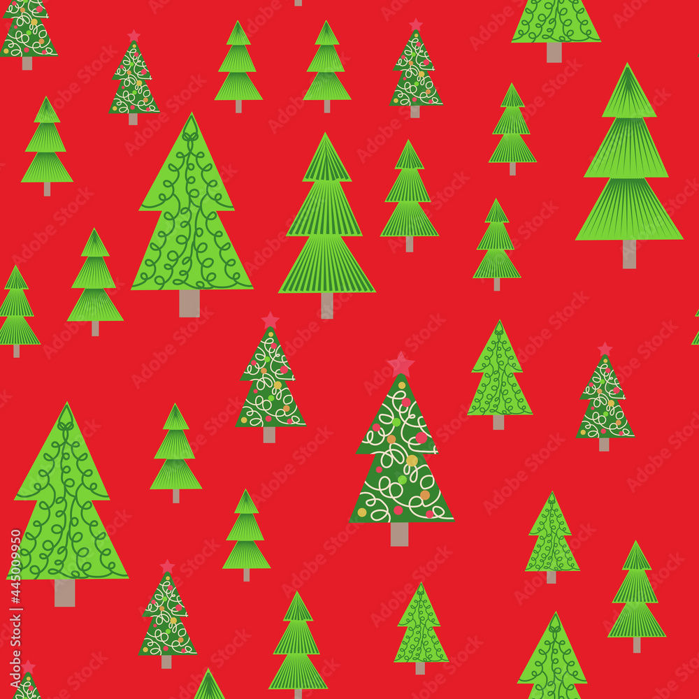 christmas tree seamless pattern. Winter forest, pine trees and snowflakes Print for fabric, wrapping paper