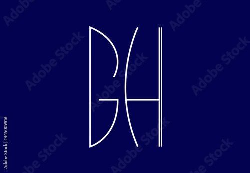 White stylish and elegant letter GH with dark blue background signature logo for company name or initial  photo