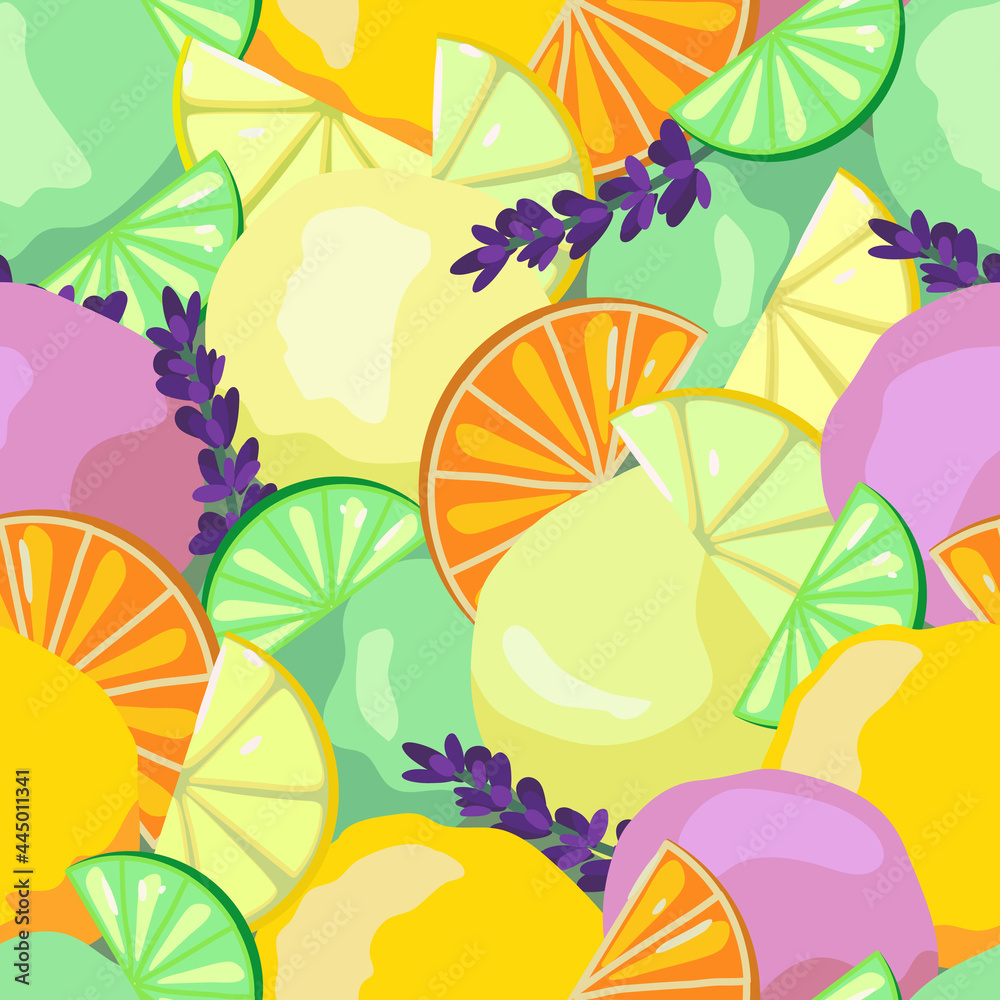 Fototapeta premium Ice cream with citrus fruits Vector seamless pattern.