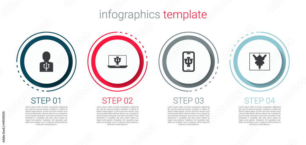 Set Psychology, Psi, Psychologist online, and Rorschach test. Business infographic template. Vector Set Psychology, Psi, Psychologist online, and Rorschach test. Business infographic template. Vector
