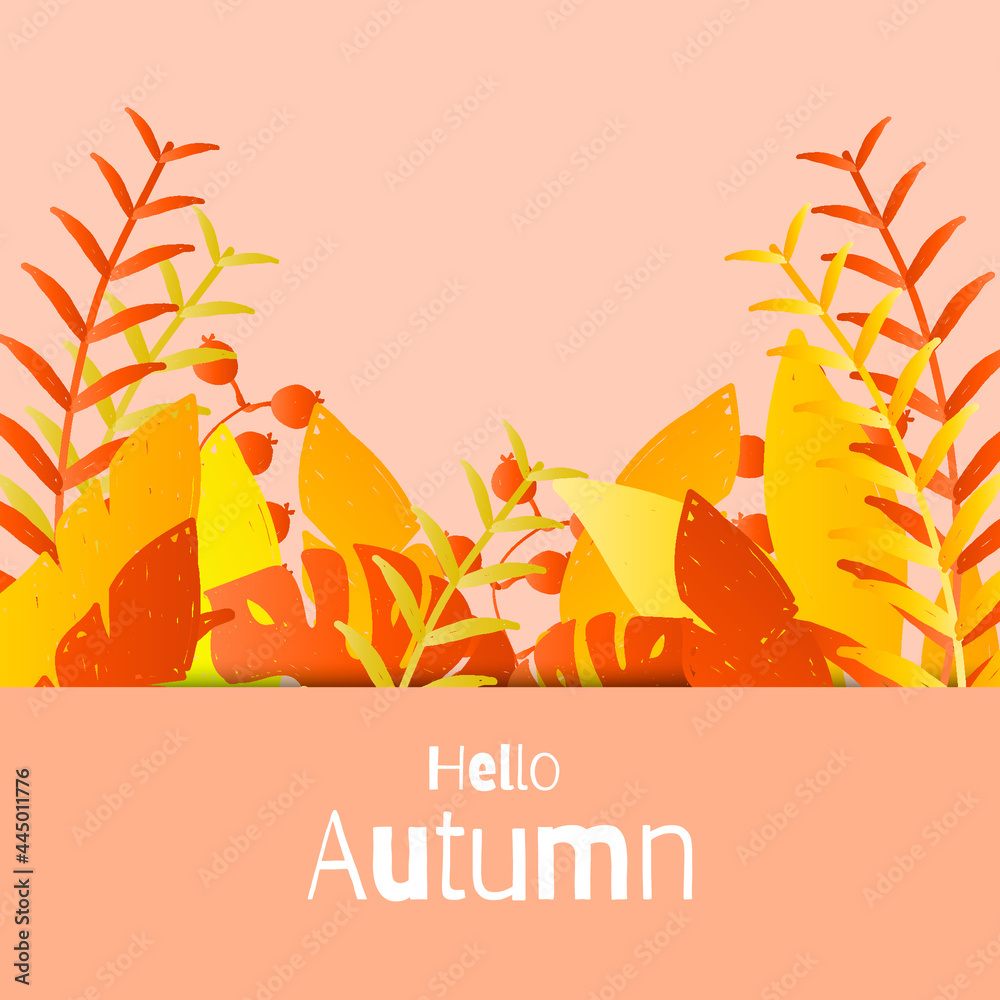 Hello autumn background with autumn leaves. Vector illustration.